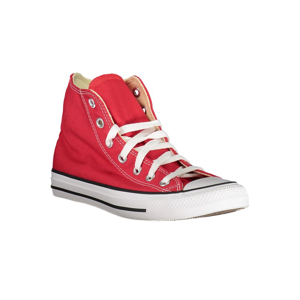 Converse Red Polyester Sneaker, high-top unisex design with laces, contrast sole, and logo detail, perfect for casual and sporty looks.