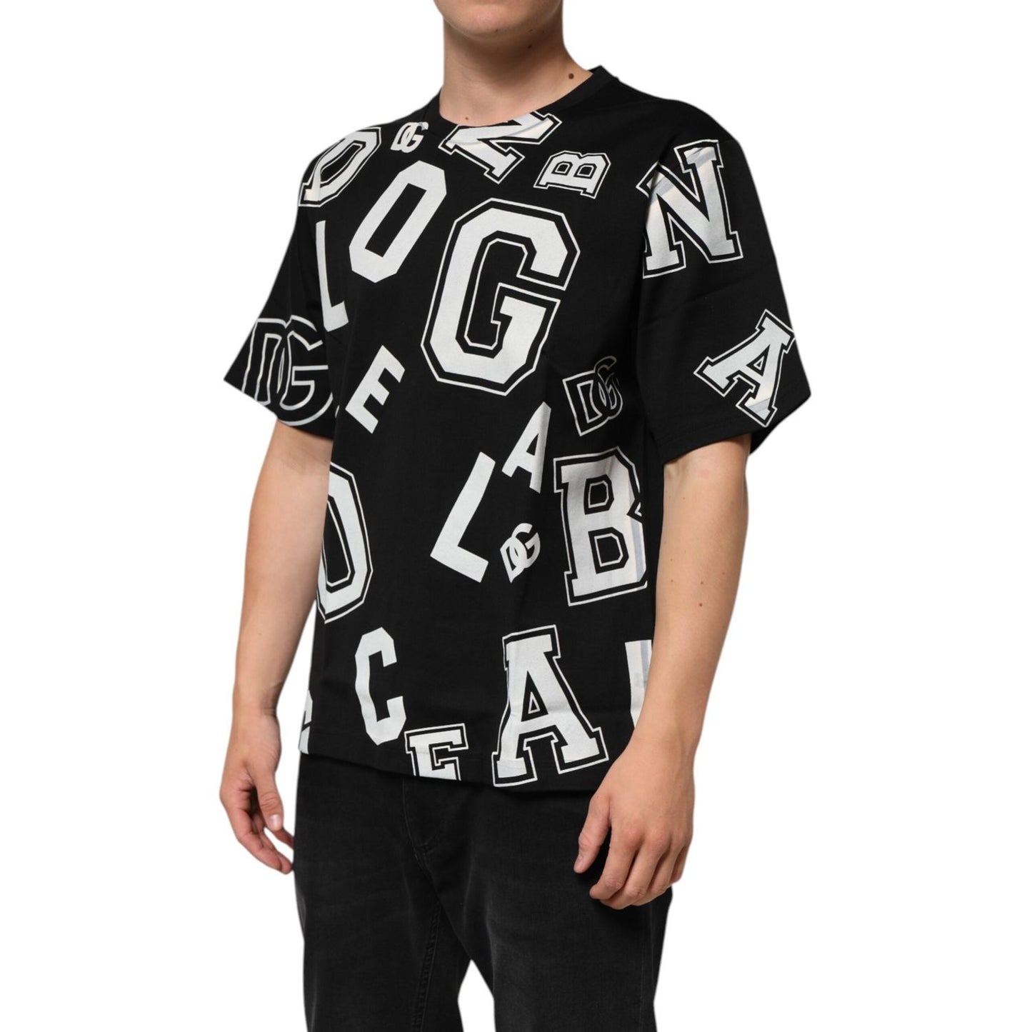 Dolce & Gabbana Black Cotton Letter Logo Short Sleeve T-shirt TSH91180-48