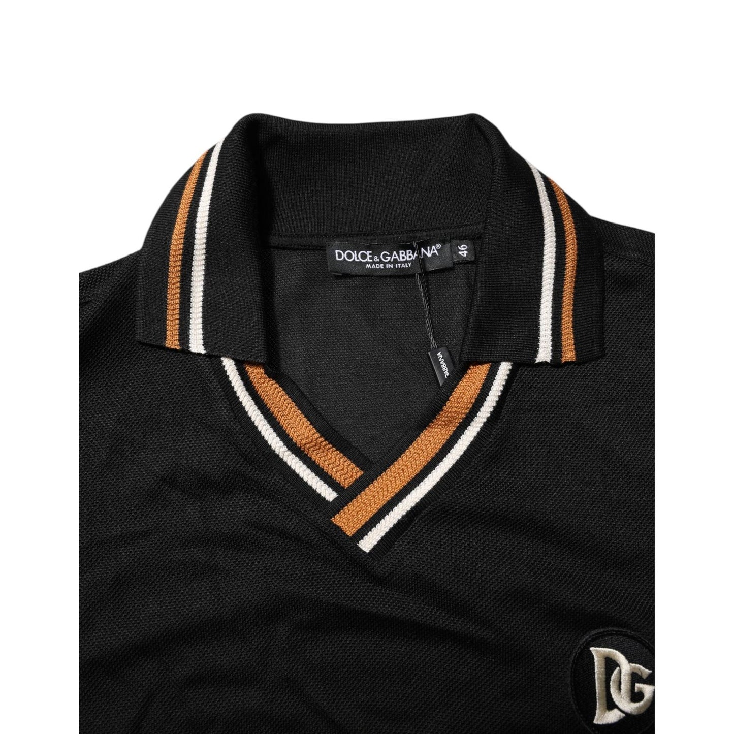 Dolce & Gabbana Black DG Silk V-neck Collared Men Polo T-shirt THS90355-46