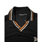 Dolce & Gabbana Black DG Silk V-neck Collared Men Polo T-shirt THS90355-46