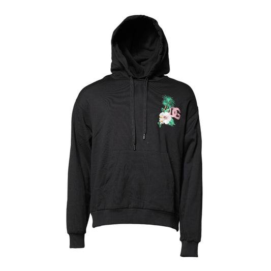Dolce & Gabbana Black Embroidery Hooded Sweatshirt Sweater