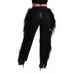 Dolce & Gabbana Black Feather Straight High Waist Pants PAN70949-40