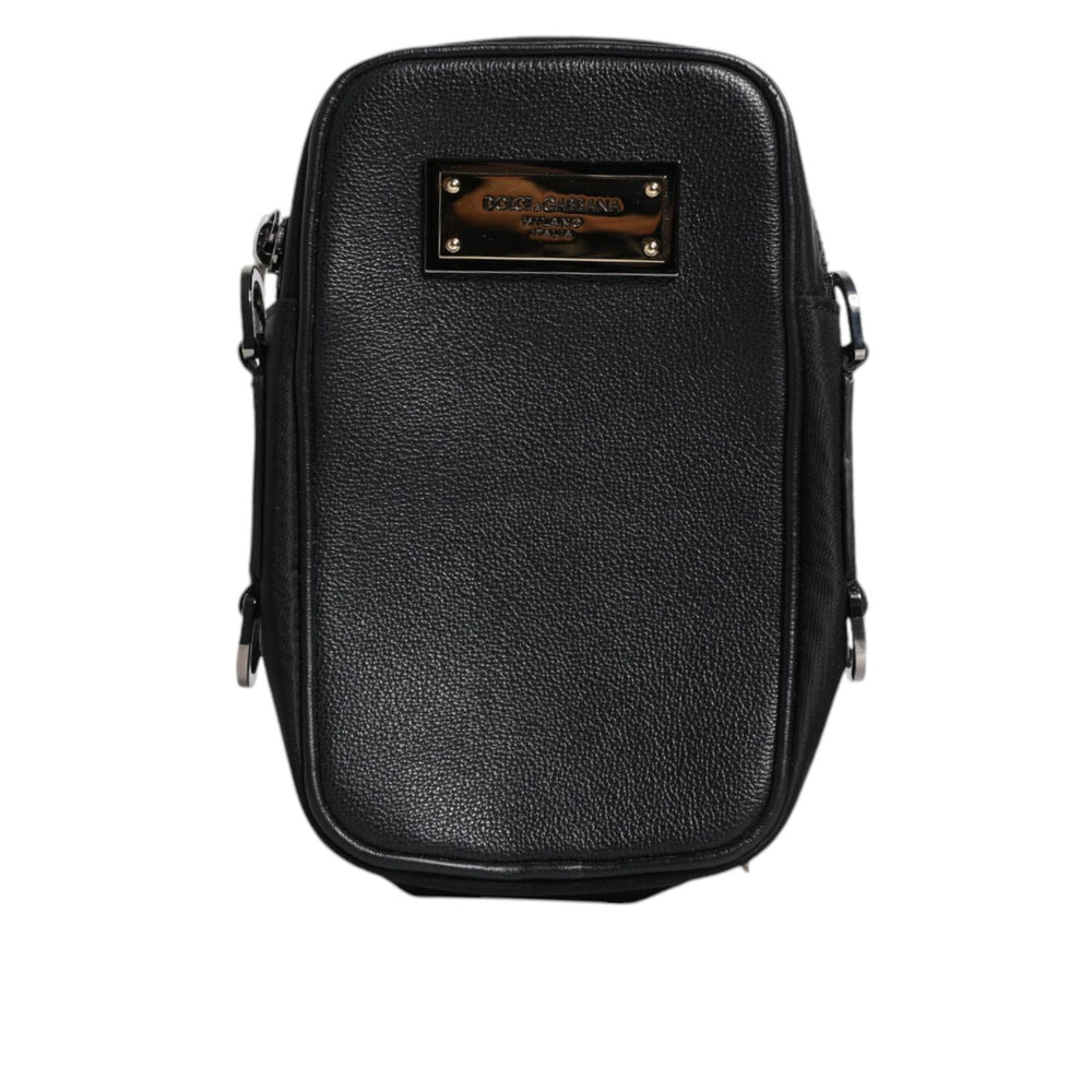 Dolce & Gabbana Black Grain Leather Logo Plaque Clutch Bag BAG4170