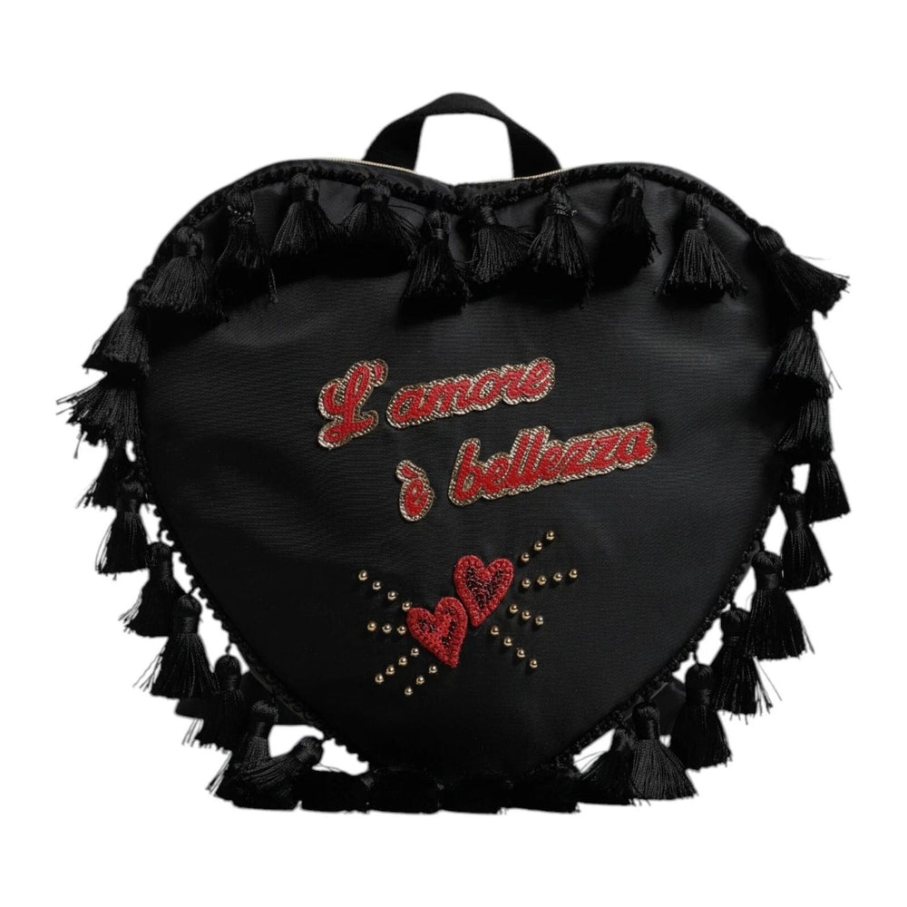 Dolce & Gabbana Black Heart L'Amore Patch Embellished Kids Backpack BAG4359