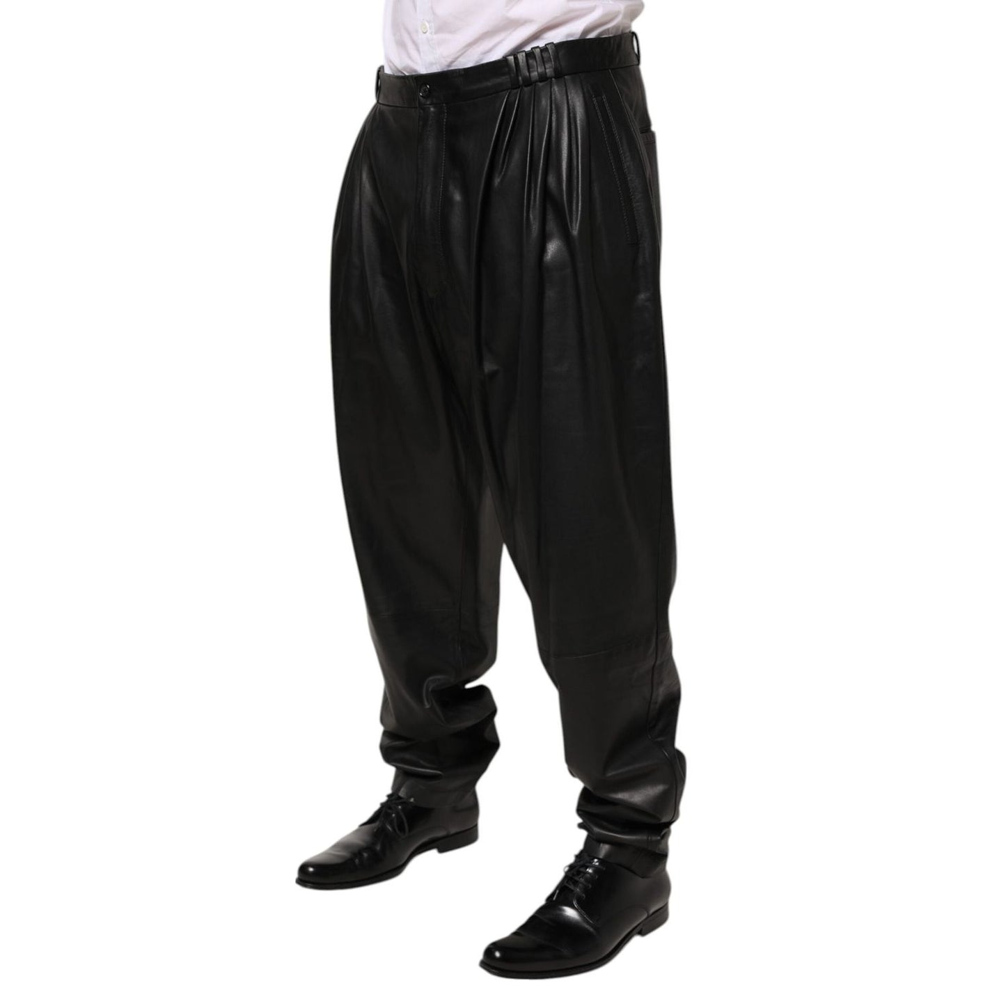 Dolce & Gabbana Black Lamb Leather Trousers Men Pants PAN76745 -50