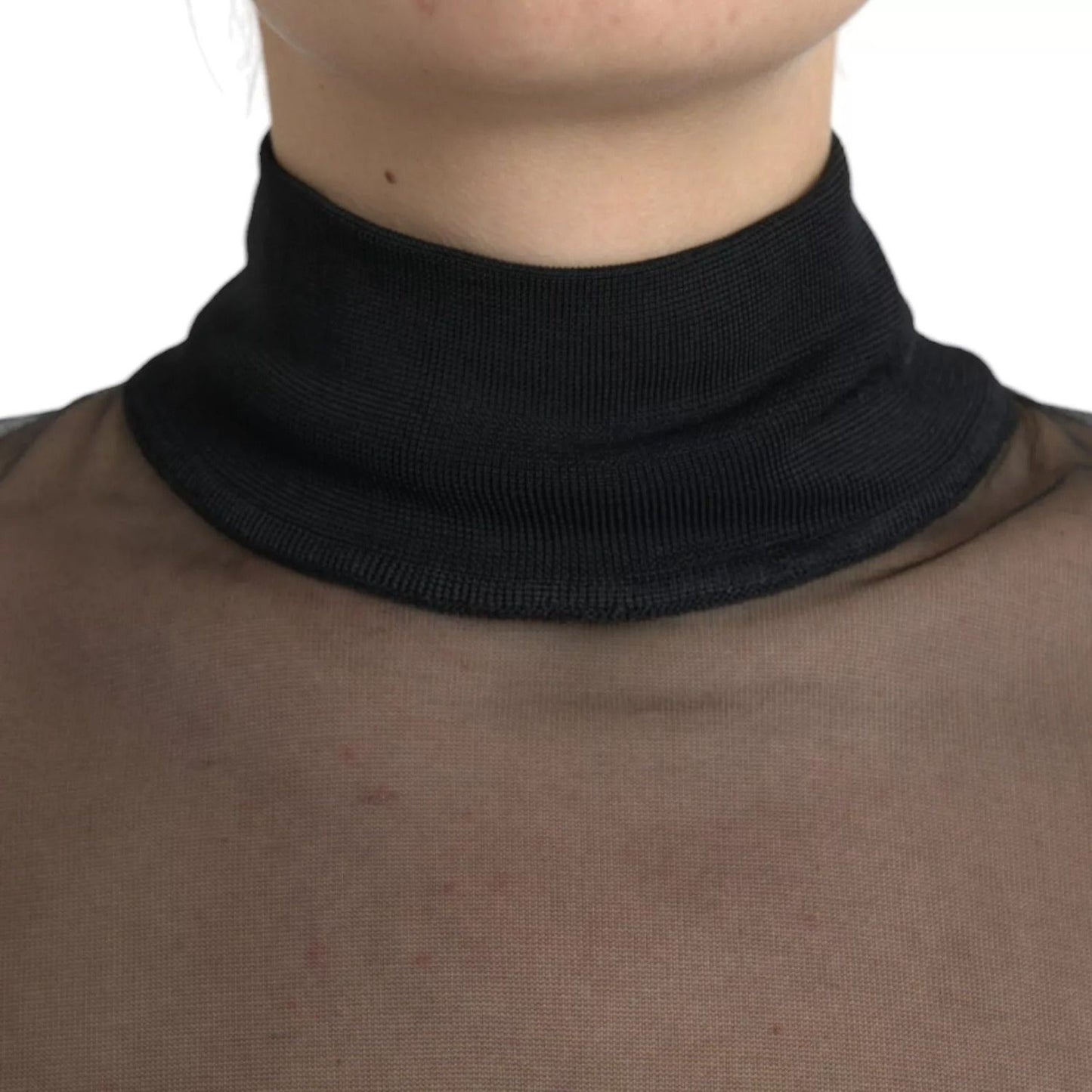 Dolce & Gabbana Black Mesh Turtleneck Sheer Blouse Top TSH852009-48