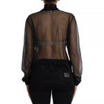Dolce & Gabbana Black Mesh Turtleneck Sheer Blouse Top TSH852009-48