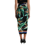 Dolce & Gabbana Black Strelitzia High Waist Wrap Midi Skirt SKI1932-36