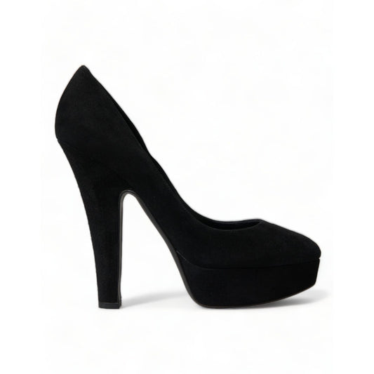 Dolce & Gabbana Black Suede Leather Platform Heel Pumps Shoes