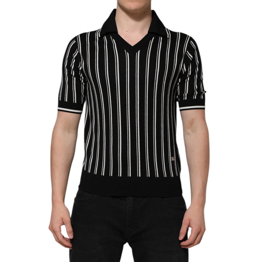 Dolce & Gabbana Black White Stripes Collared Polo T-shirt