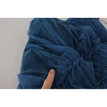 Dolce & Gabbana Blue Mesh Trim Ruched Tulle Sheath Dress DR28818-40
