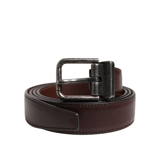 Dolce & Gabbana Brown Classic Silver Metal Logo Buckle Belt