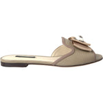 Dolce & Gabbana Beige Logo Pearl Flats Sandals Slides Shoes LA10971-35