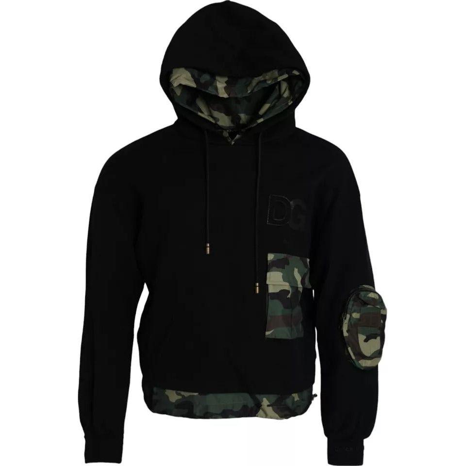Dolce & Gabbana Black Camouflage Hooded Sweatshirt Sweater TSH86468-46