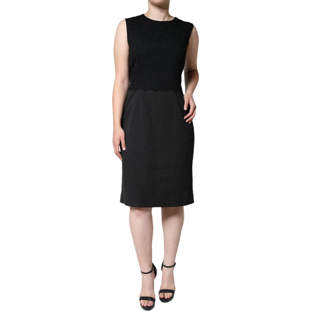 Dolce & Gabbana Black Cotton Sheath Knee Length Dress DR281249-48
