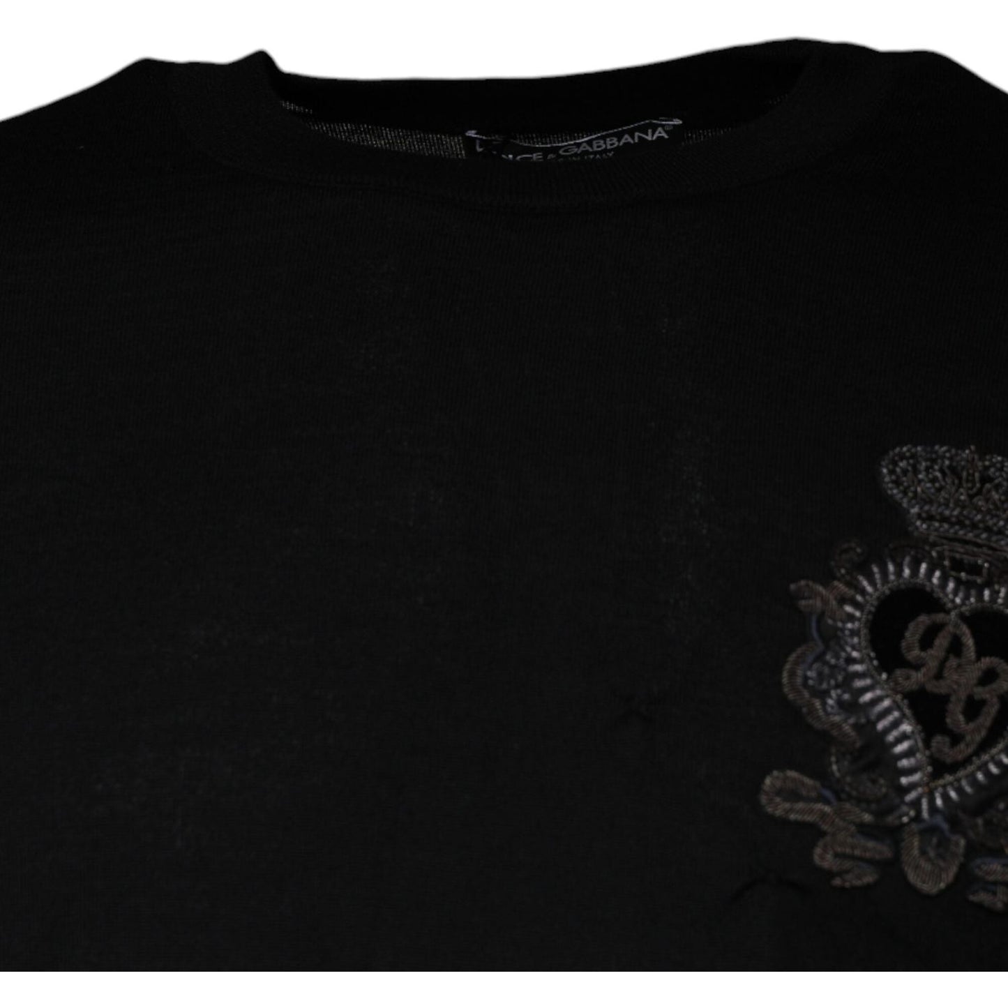Dolce & Gabbana Black Crown Heart Crew Neck Pullover Sweater TSH87066-50