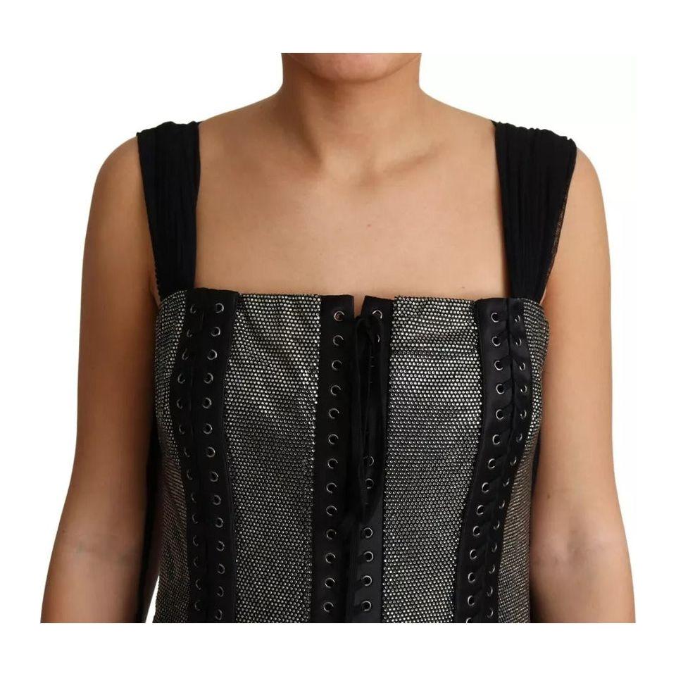 Dolce & Gabbana Black Crystals Lace Up Runway Gown Dress DR2708-44