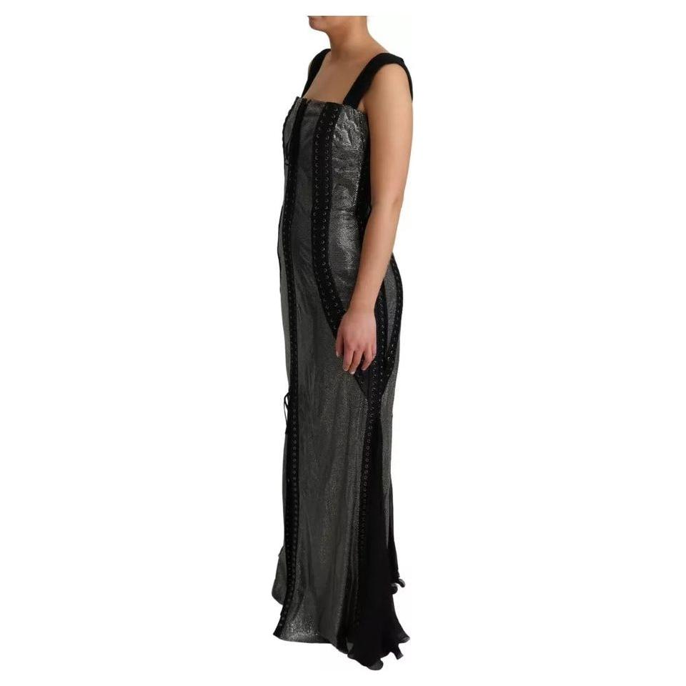Dolce & Gabbana Black Crystals Lace Up Runway Gown Dress DR2708-44