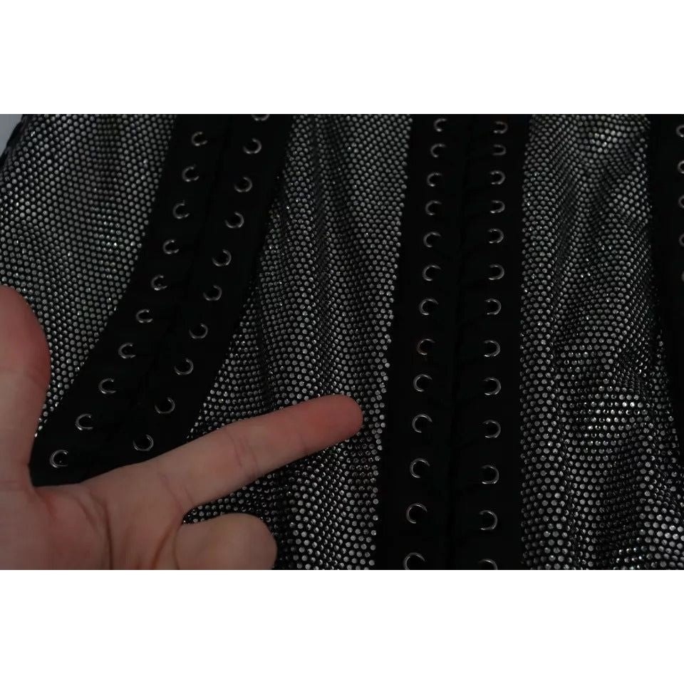 Dolce & Gabbana Black Crystals Lace Up Runway Gown Dress DR2708-44