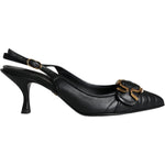 Dolce & Gabbana Black Devotion Leather Heels Slingback Shoes LA11411-35