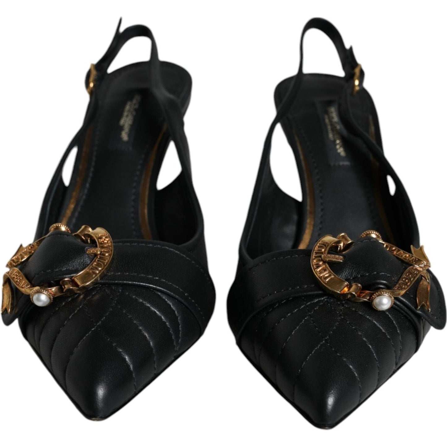Dolce & Gabbana Black Devotion Leather Heels Slingback Shoes LA11411-35