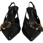 Dolce & Gabbana Black Devotion Leather Heels Slingback Shoes LA11411-35