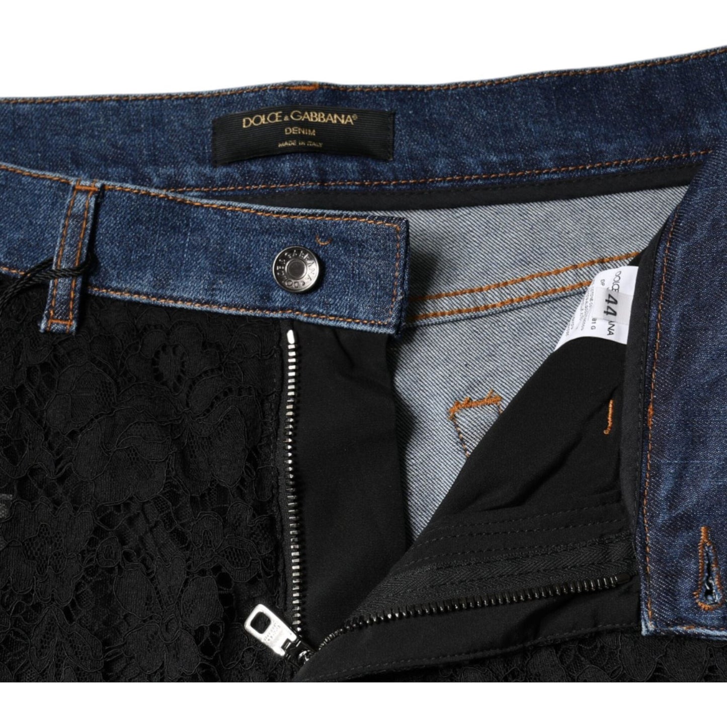 Dolce & Gabbana Black Floral Lace Front Skinny Denim Jeans PAN74594-44
