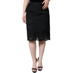 Dolce & Gabbana Black Floral Lace High Waist Pencil Cut Skirt SKI1815-48