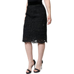 Dolce & Gabbana Black Floral Lace High Waist Pencil Cut Skirt SKI1815-48