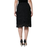 Dolce & Gabbana Black Floral Lace High Waist Pencil Cut Skirt SKI1815-48