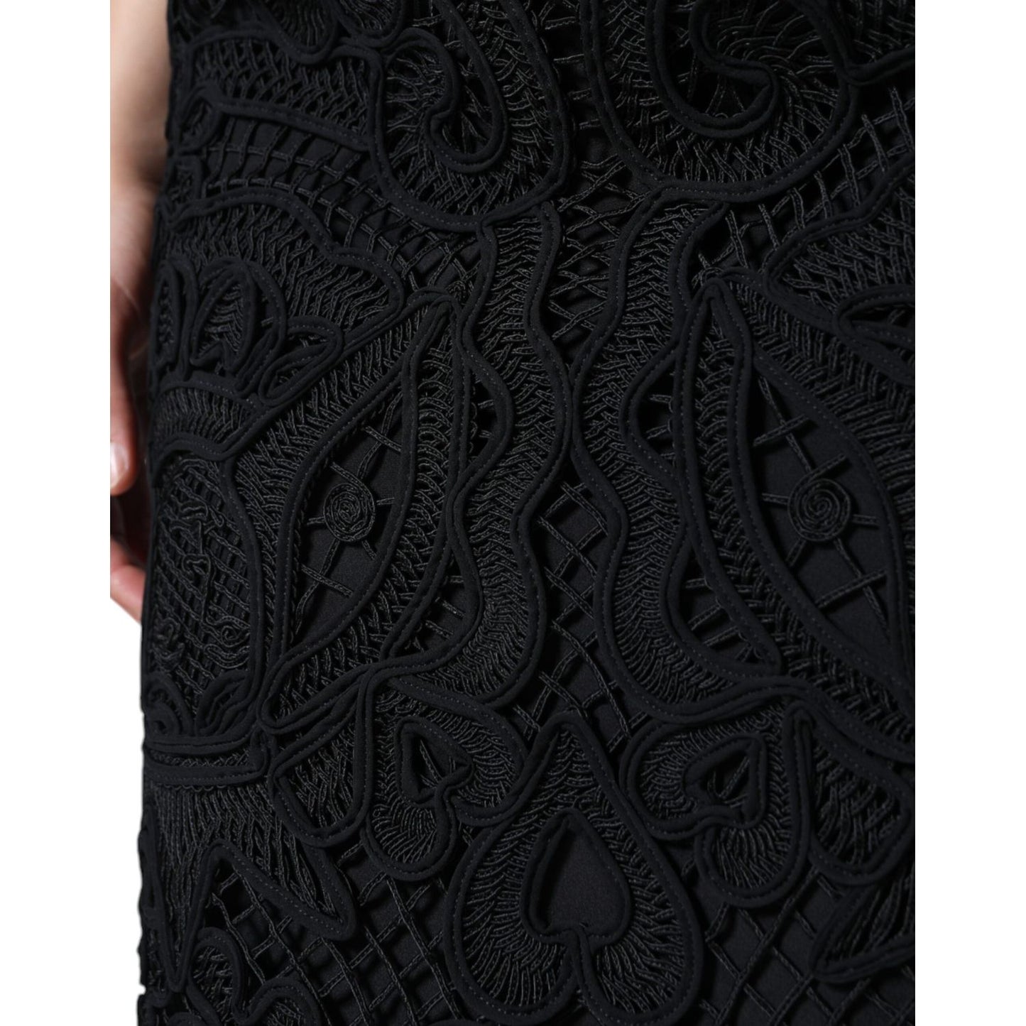 Dolce & Gabbana Black Floral Lace High Waist Pencil Cut Skirt SKI1815-48