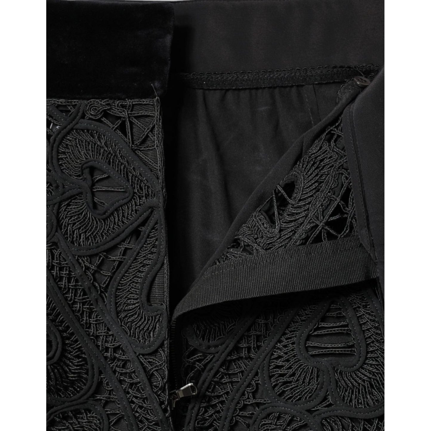 Dolce & Gabbana Black Floral Lace High Waist Pencil Cut Skirt SKI1815-48
