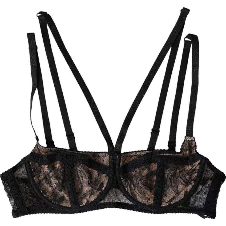 Dolce & Gabbana Black Floral Lace Nylon Balconcino Bra Underwear BIK1822-2
