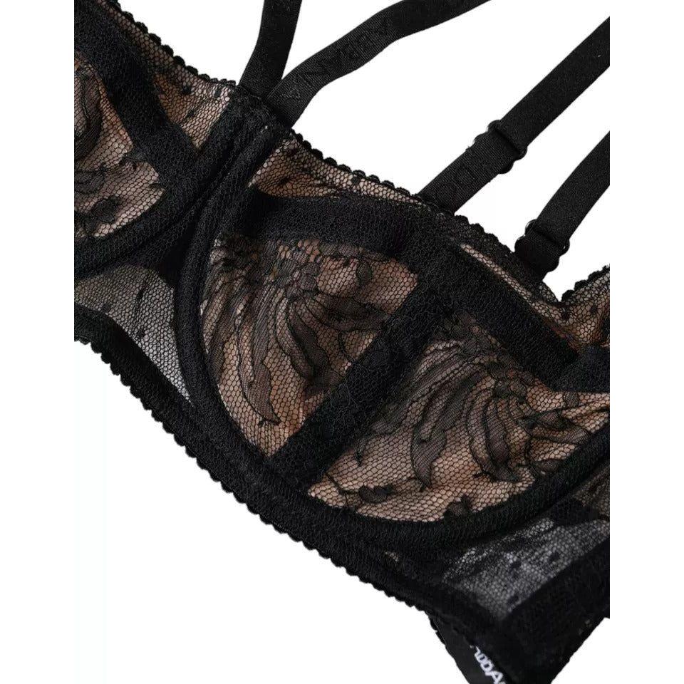 Dolce & Gabbana Black Floral Lace Nylon Balconcino Bra Underwear BIK1822-2