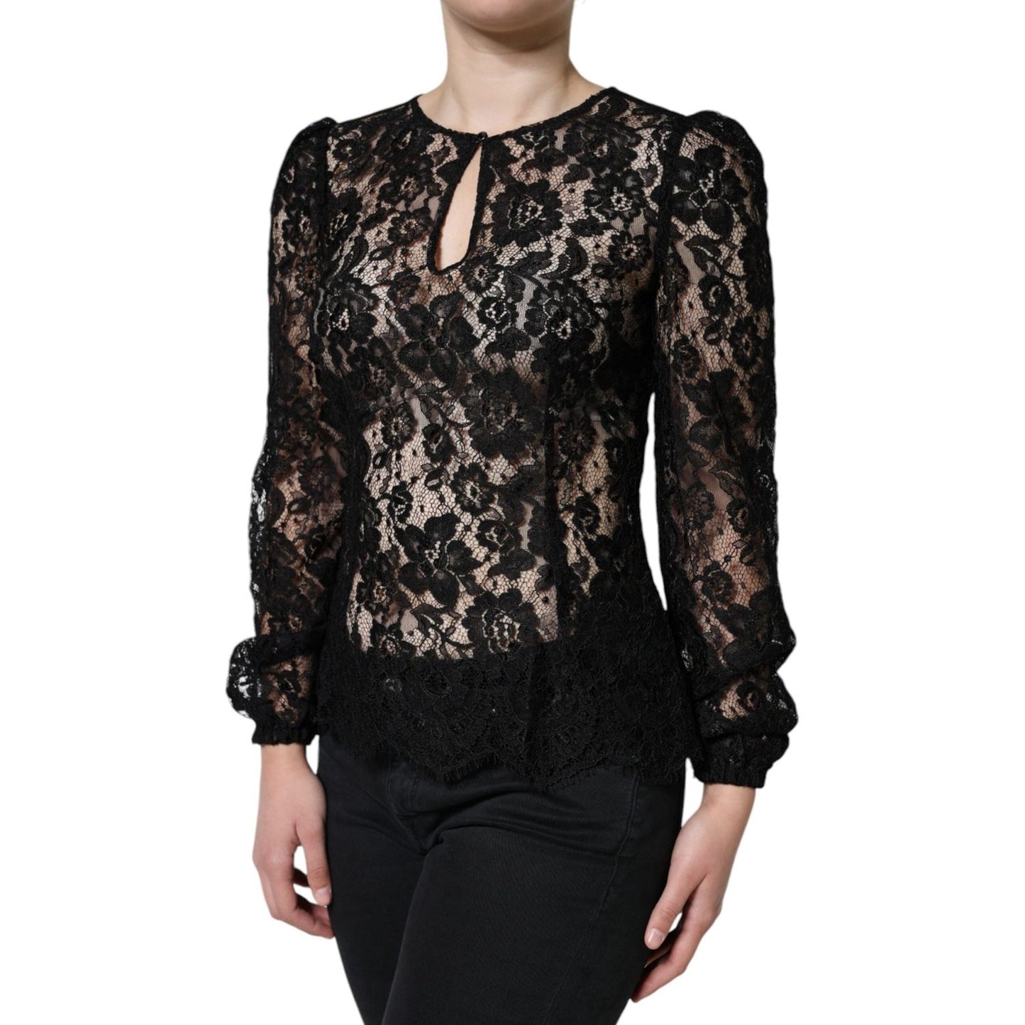 Dolce & Gabbana Black Floral Lace See Through Long Sleeve Top TSH86554-40