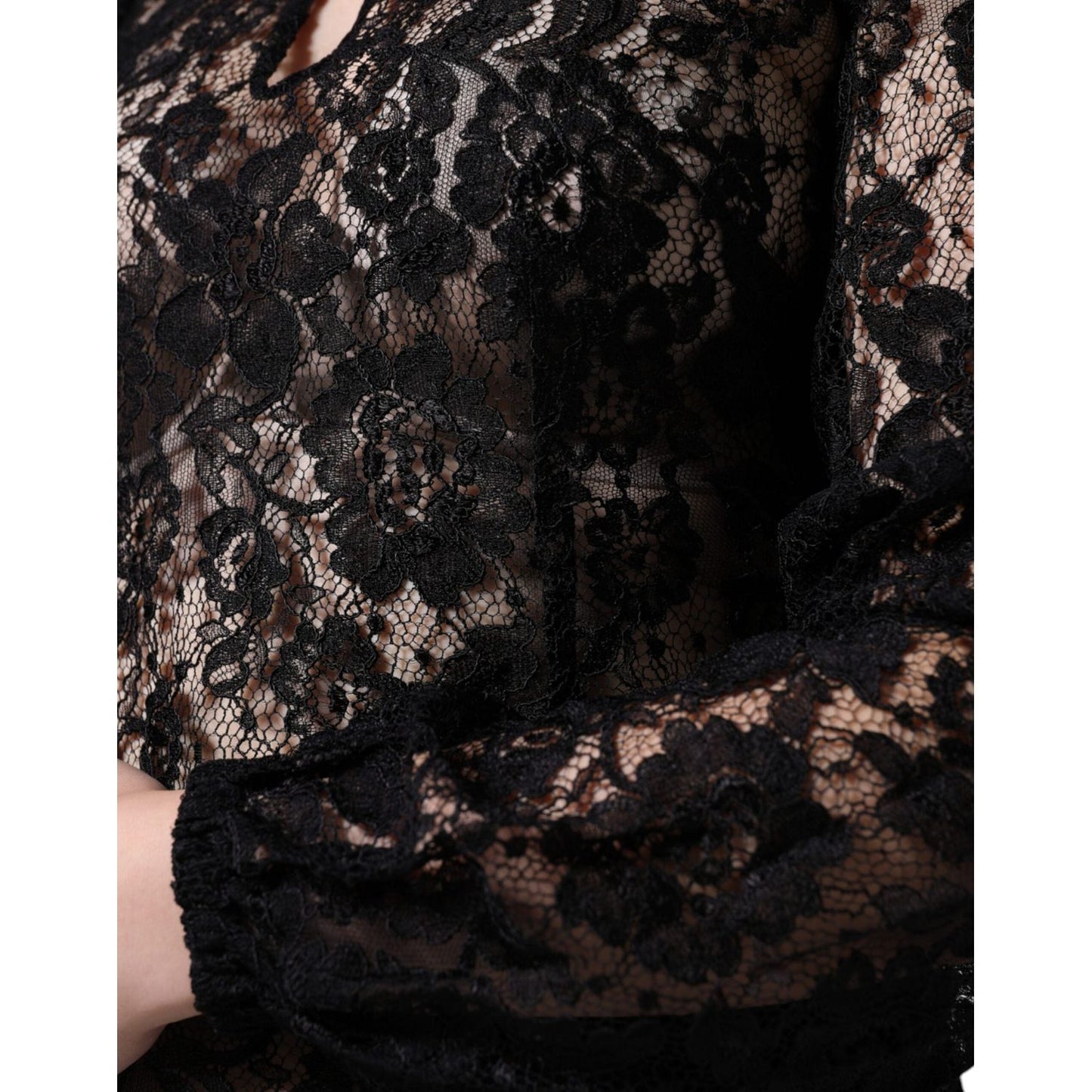 Dolce & Gabbana Black Floral Lace See Through Long Sleeve Top TSH86554-40