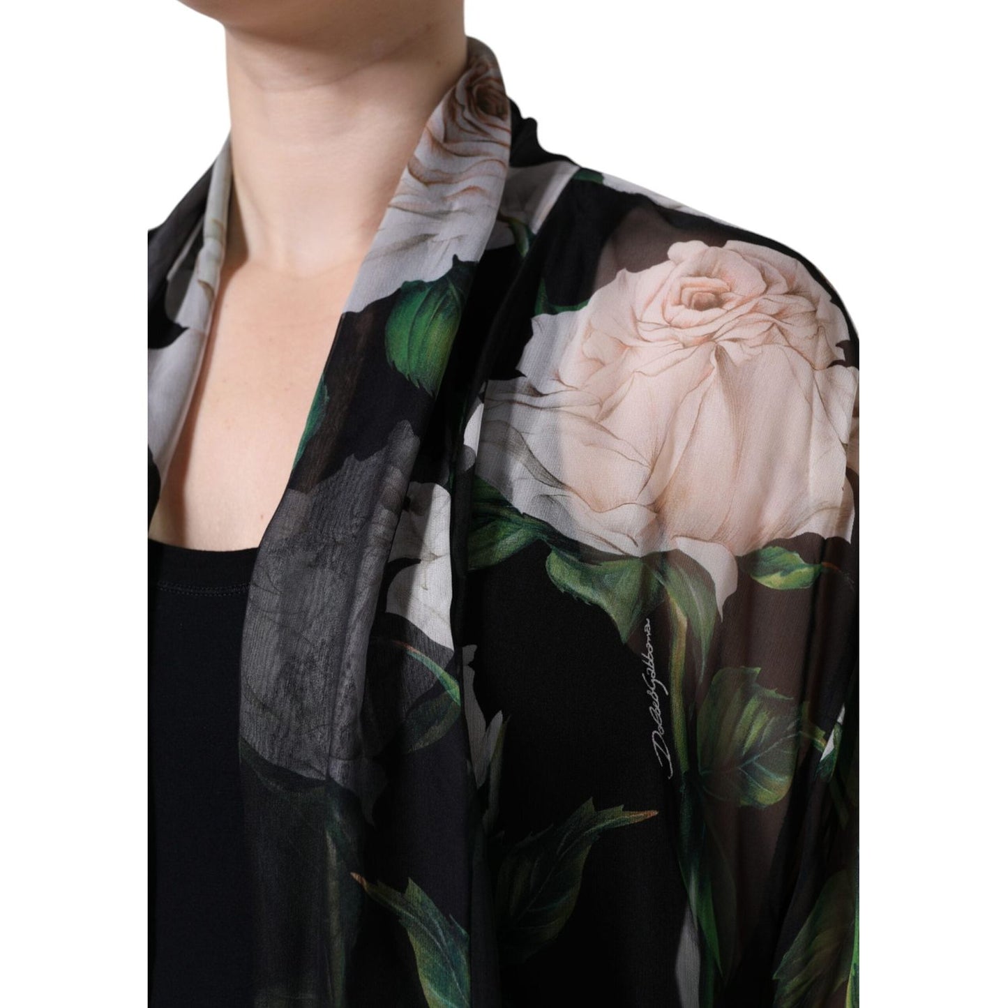 Dolce & Gabbana Black Floral Print Silk Cardigan Blouse Top TSH86546-40