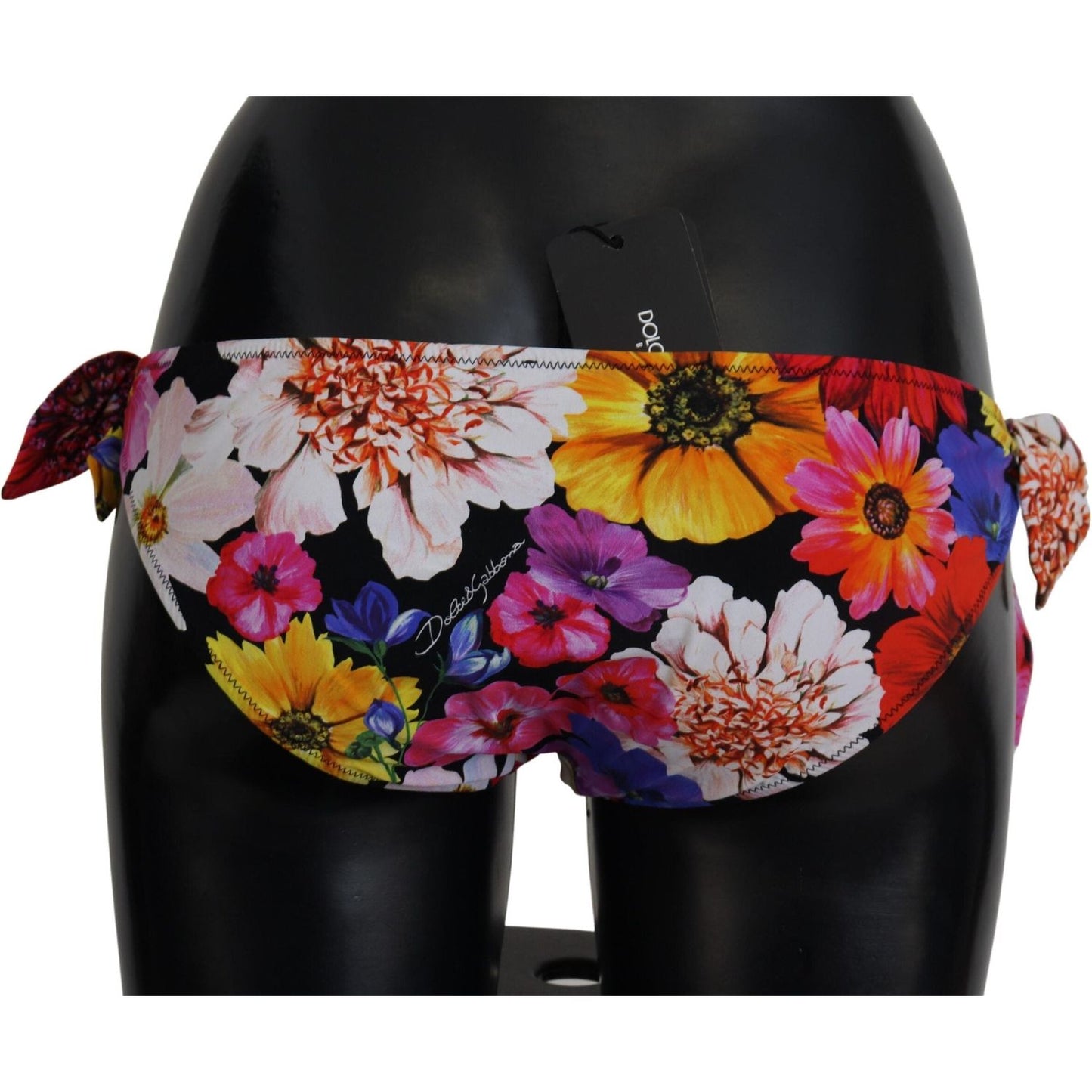 Dolce & Gabbana Black Floral Print Swimsuit Bikini Bottom Swimwear BIK1646-3
