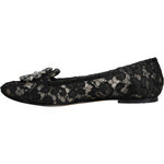 Dolce & Gabbana Black Lace Crystal Ballet Flats Loafer Shoes LA11728-37