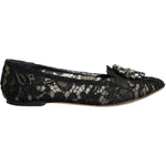 Dolce & Gabbana Black Lace Crystal Ballet Flats Loafer Shoes LA11728-37