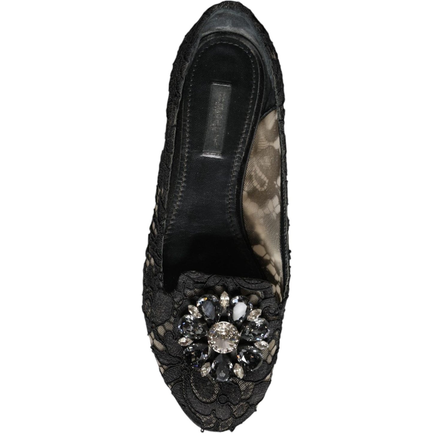Dolce & Gabbana Black Lace Crystal Ballet Flats Loafer Shoes LA11728-37