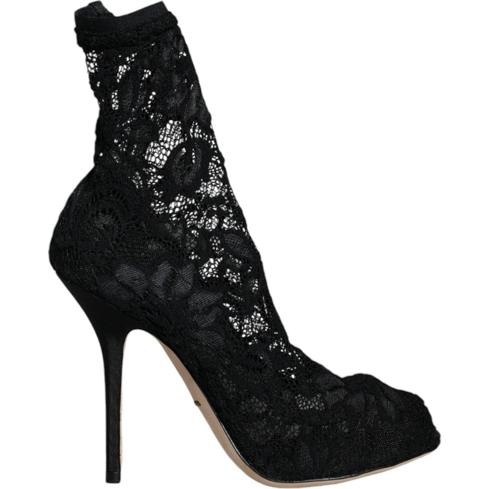Dolce & Gabbana Black Lace Stretch Heels Mid Calf Boot Shoes LA11698-36