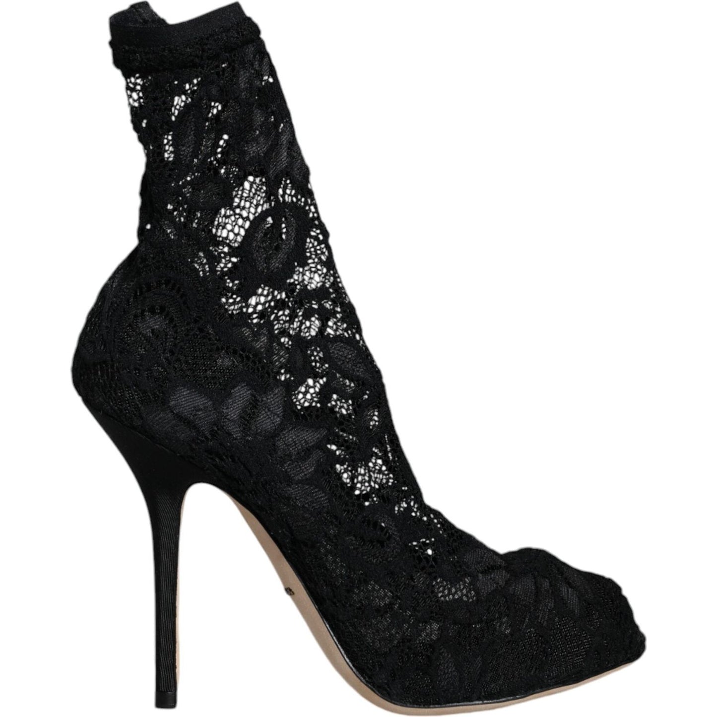 Dolce & Gabbana Black Lace Stretch Heels Mid Calf Boot Shoes LA11698-36