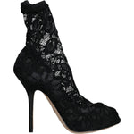 Dolce & Gabbana Black Lace Stretch Heels Mid Calf Boot Shoes LA11698-36