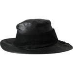 Dolce & Gabbana Black Leather DG Coin Crystal Wide Brim Hat HAT9636-57