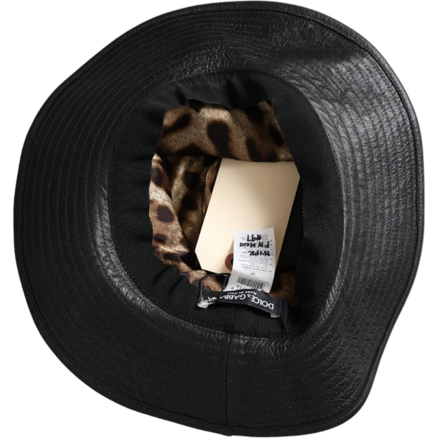 Dolce & Gabbana Black Leather DG Coin Crystal Wide Brim Hat HAT9636-57