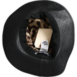 Dolce & Gabbana Black Leather DG Coin Crystal Wide Brim Hat HAT9636-57