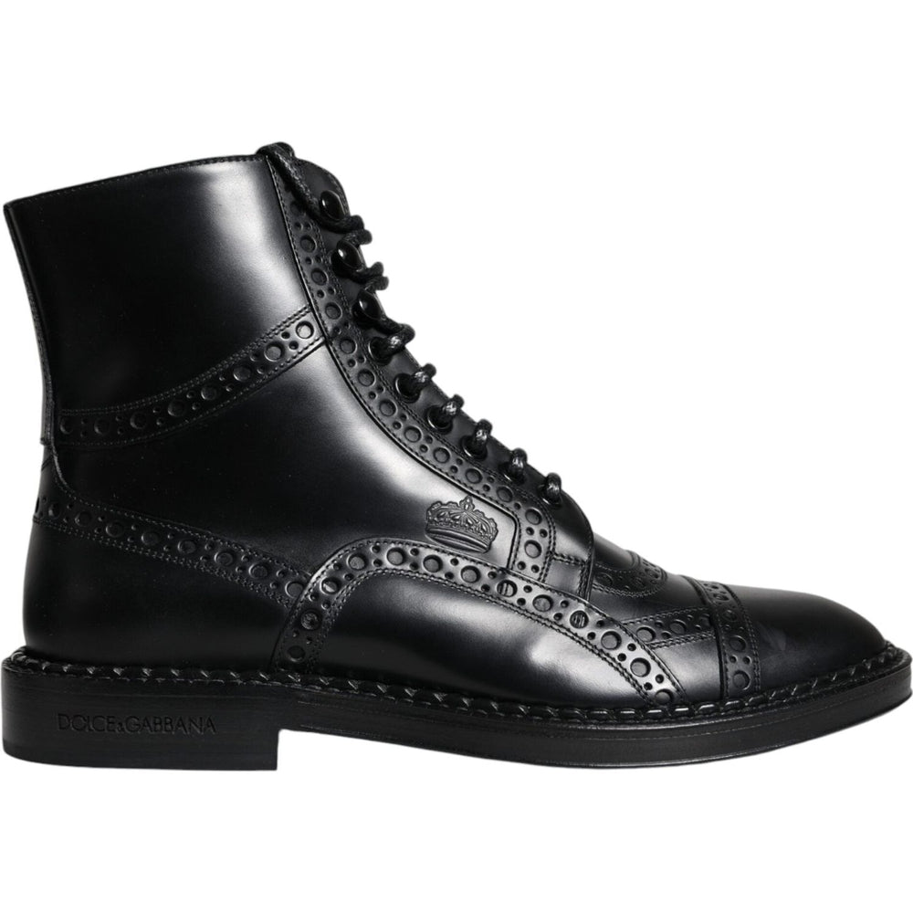 Dolce & Gabbana Black Leather Lace Up Mid Calf Boots Shoes MV5044-39