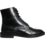 Dolce & Gabbana Black Leather Lace Up Mid Calf Boots Shoes MV5044-39