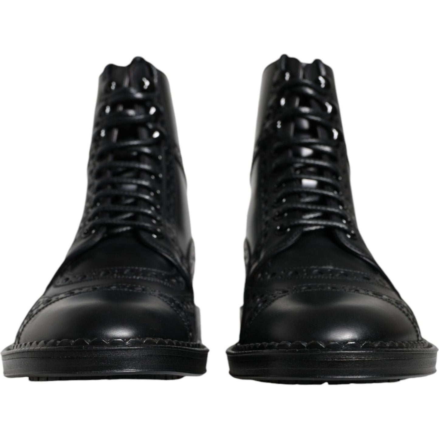 Dolce & Gabbana Black Leather Lace Up Mid Calf Boots Shoes MV5044-39
